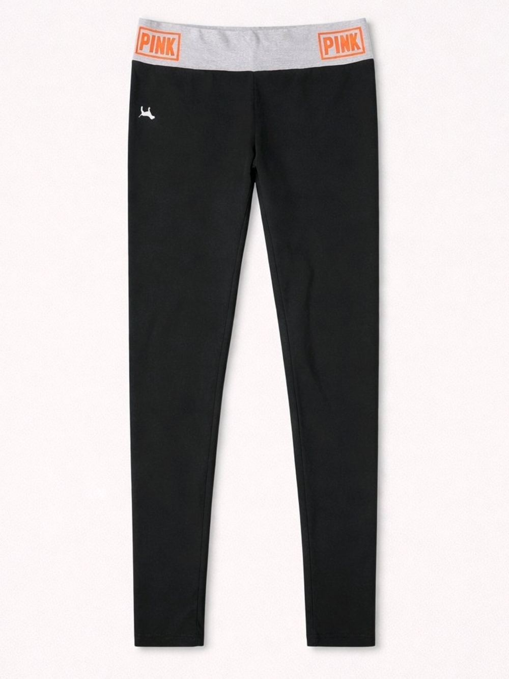 PINK Victoria's Secret Black Leggings with Gray & Coral Logo Waistband